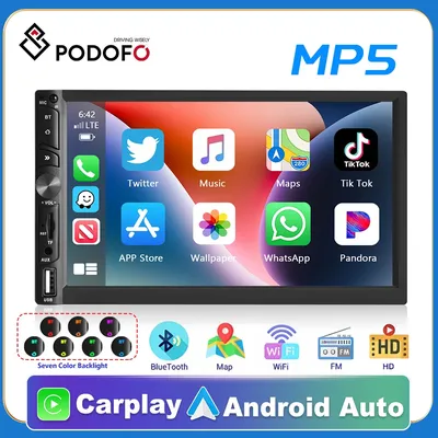 Podofo 2Din GPS Car Stereo Radio Carplay Auto Android Car MP5 Player with BT WIFI GPS FM Radio Receiver Suppport Rear Camera