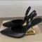 Woman Strange Heel Slingback Mules Casual Pointed Shallow Mouth Heels Vintage Black Office High