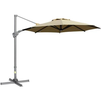 Outsunny - Freischwingender Schirm Sonnenschirm mit 360° Rotation, Kreuzstand, Khaki - Khaki