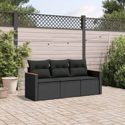 Vidaxl - 3-tlg. Garten-Sofagarnitur mit Kissen Schwarz Poly Rattan Image