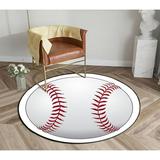 ECZJNT Baseball White Leather Red Stitches Round Area Rugs Diameter 5 x 5ft Floor Carpet Mat for Living Dinning Room Bedroom Kitchen Hallway Office Decor