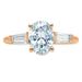 2.5ct Oval Cut Blue Natural Aquamarine 18k Pink Rose Gold Engraving Statement Anniversary Engagement Wedding Three-Stone Ring Size 9