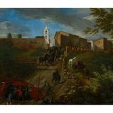Coach and Travelers at Madonna del Riposo Near Rome (17th-18th century) Poster Print by Pieter van Bloemen (18 x 24)