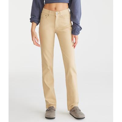 Aeropostale Womens' Seriously Stretchy Mid-Rise Straight Uniform Pants - Tan - Size 2 R - Cotton