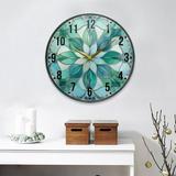 Stained Glass Flower Round Wall Clock 9.5 Inch Non-Ticking Silent Battery Operated Clock for Home Kitchen Office School Decor