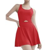 ZQGJB Womens Tennis Dress with Shorts Underneath Workout Dress with Built-in Bra Cut Out Athletic Dresses Golf Dress Exercise Dress Red M