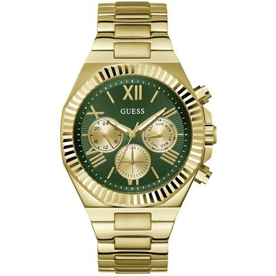 Multifunktionsuhr GUESS "EQUITY", gold (goldfarben, grün), Armbanduhren, Herren, Armbanduhr, Quarzuhr, Herrenuhr, Edelstahlarmband Image