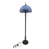 Darby Home Co Tiffany Style Elegant Floor Lamp 16-Inch Shade Heavy Base Durable Shade Ornate Floral Pattern Glass in Black/Blue | Wayfair