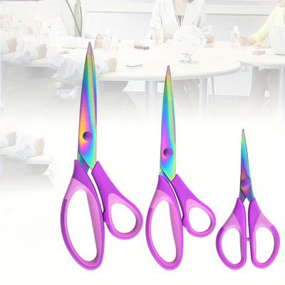 3pcs Craft Scissors, All Purpose Sharp Titanium Blades Shears, Rubber Soft Grip Handle, Multipurpose Fabric Scissors Tool Set Great For Office, Sewing, Arts, School And Home Supplies