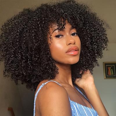Afro Kinky Curly Wig With Bangs Full Machine Made ...