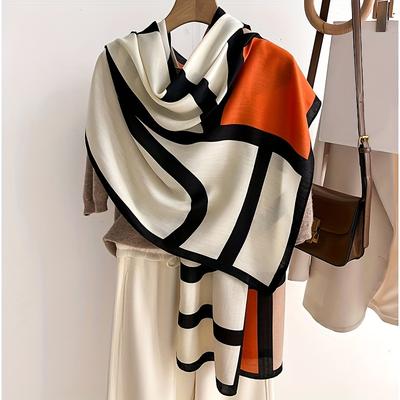 TEMU Fashionable Polyester Scarf For Women - 100% Breathable Shawl With Contrast , Windproof Sunscreen Travel Wrap, Decorative Weekend Casual Accessory, No Feathers Image
