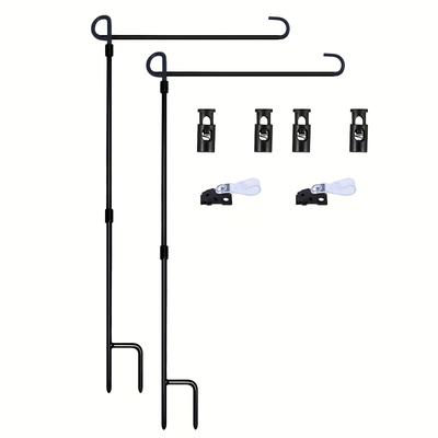 "TEMU 2pcs/4pcs Garden Stand, Black Wrought Iron Yard Garden Flag Pole, Holds Flags Up To 12.5"" In Width, Coated Flagpole With Tiger Clip And Rubber Stopper For Garden Flags Outdoor Decoration"