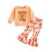 Toddler Girls Long Sleeve Pumpkin Print Tops And Crewneck Sweatshirts Flare Pants 2PCS Outfits Clothes Set For Children Kids Clothes Baby Blanket Outfit Kids Outfit Girls Outfits Size 6