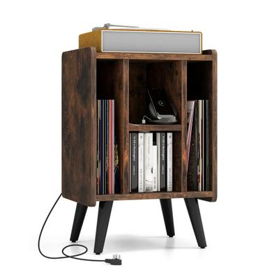 Costway Vinyl Record Storage Turntable Stand with 4 Open Shelves-Brown