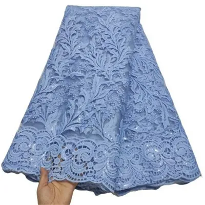 White French Sequin Tulle Lace Fabric 2021 Blue Hot Sale Nigerian Mesh Lace Fabric 5Yards African