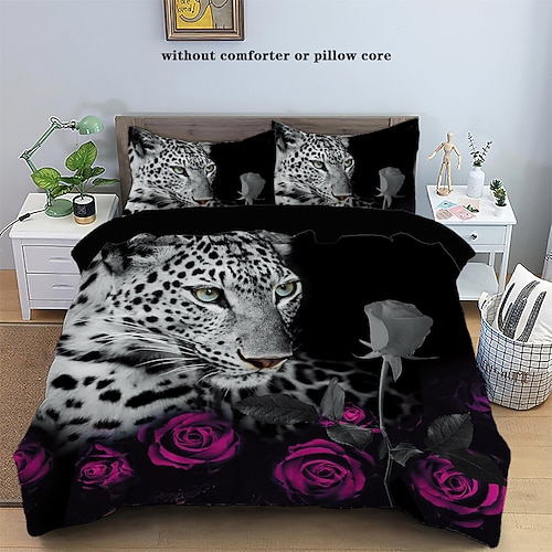 3-teiliges Bettbezug-Set mit Gepardenmuster aus 100 % Baumwolle, 3D-bedruckte Steppdecke, Queen-Size-Bettwäscheset mit Jagdtier-Steppdecke, geeignet für Kinder, Jungen und Herrenzimmerdekoration, Image