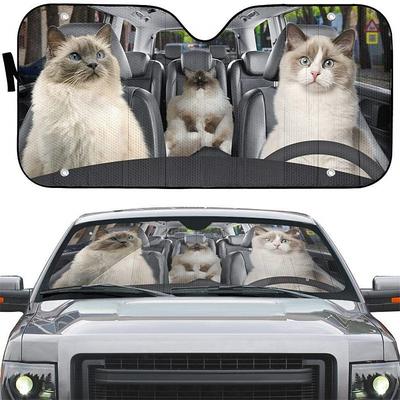 Fun Pet Pattern Car Sunshade - 3D Printed Front Windshield Sun Blocker - UV Protection and Heat Shield