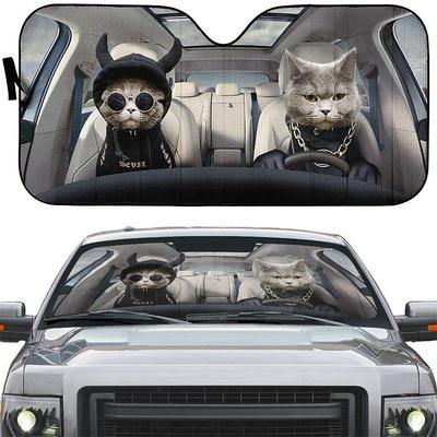 Fun Pet Pattern Car Sunshade - 3D Printed Front Windshield Sun Blocker - UV Protection and Heat Shield