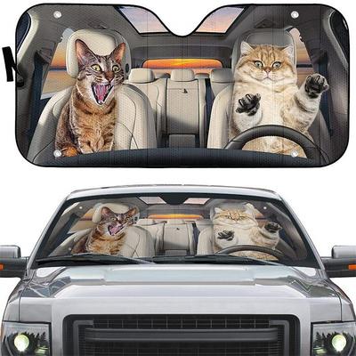 Fun Pet Pattern Car Sunshade - 3D Printed Front Windshield Sun Blocker - UV Protection and Heat Shield