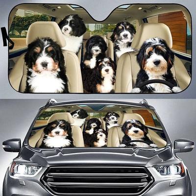 Fun Pet Pattern Car Sunshade - 3D Printed Front Windshield Sun Blocker - UV Protection and Heat Shield