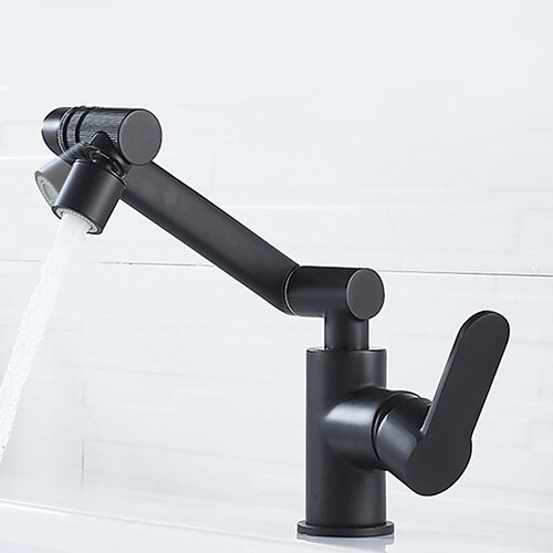 Waschbecken Wasserhahn, Messing 360 Grad drehbar anhebbar 3-Typ-Auslass Multifunktions-Einhand-Einloch-Badearmaturen (mattschwarz / Chrom) Image
