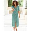 Sommerkleid CASUAL LOOKS "Kleid", Damen, Gr. 18, Kurzgrößen, grün (salbei), Web, 55% Leinen, 45% Viskose, unifarben, lang, V-Ausschnitt, Kurzarm, Kleider