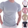 Men Summer T Shirts High Elastic Slim Fit Tshir O Neck Solid Color Sweat Absorption Pullover Simple