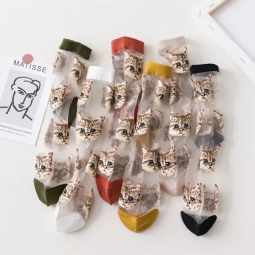 Socke Cartoon Stickerei Kristall Seide Socken Frauen Sommer ultra dünne transparente Nylon lange