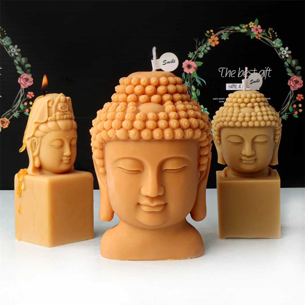 3D Große Buddha Kopf Statue Kerze Silikon Form DIY Meditation Guanyin Buddha Aromatherapie Gips Effigy Herstellung Form Religiöse Image
