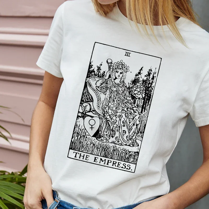 Die Kaiserin Tarot Karte T-shirt Major Arcana Wahrsagerei Okkult T Shirt Casual Oansatz Casual Für Frau Baumwolle T