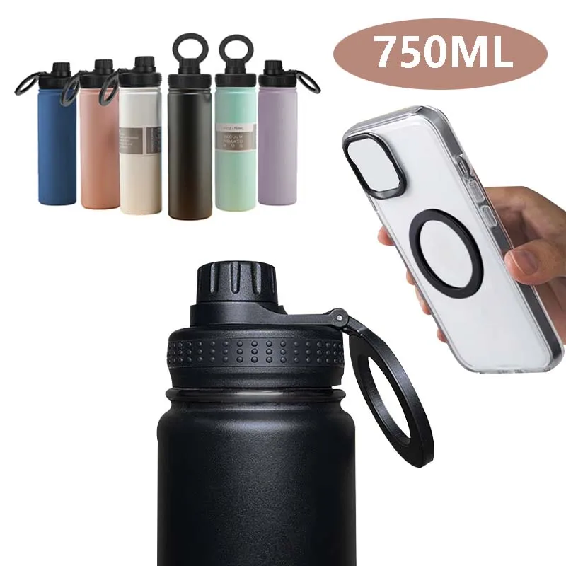 750ml Edelstahl-Vakuum flasche mit Magnet halterung Isolier wasser flasche mit großer Kapazität für Reisesport-Wasser becher Image