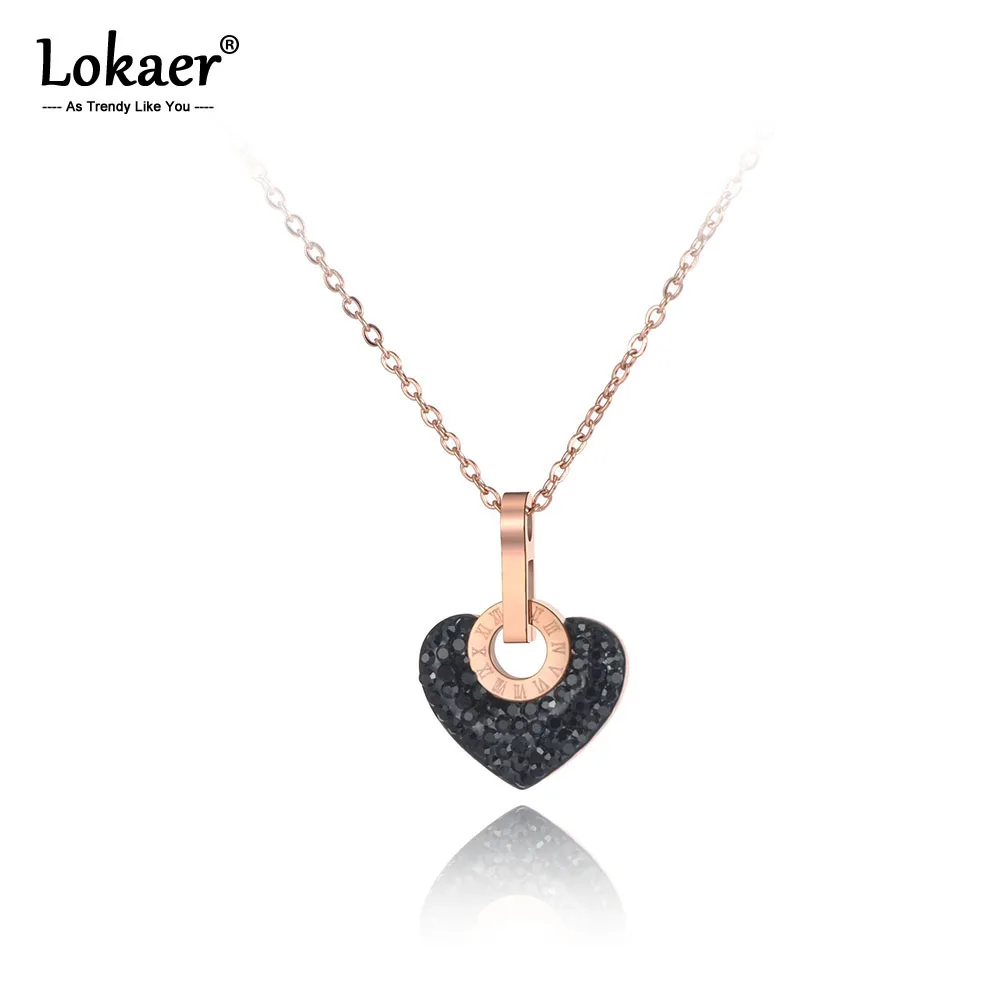 Lokaer Trendy Edelstahl Weiß/Schwarz Ton Strass Herz Halskette Schmuck Schöne Anhänger Kette Halskette Für Frauen N19112