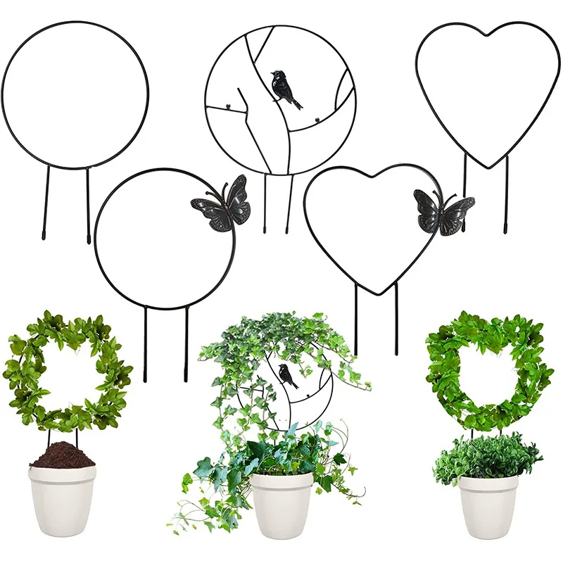 1PC Garten Anlage Unterstützung Stake Stehen Runde Reben Klettern Rack IronHeart-förmigen Blume Anlage Spalier Unterstützung Rahmen garten Dekor Image