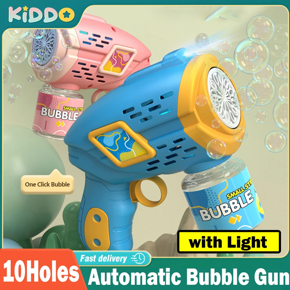 Bubble Gun Automatische 10 Loch Elektrische mit Licht Seife Blasen Gebläse Maschine Kinder Geschenk Hochzeit Im Freien Spiel Spielzeug Image