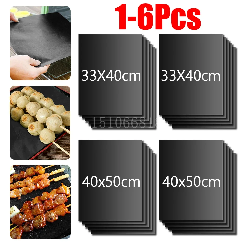 1-6 Stück Grill matte Antihaft matte hitze beständige Grill matte Backen im Freien wieder verwendbare Grill party matte 40x50cm 33x40cm Image