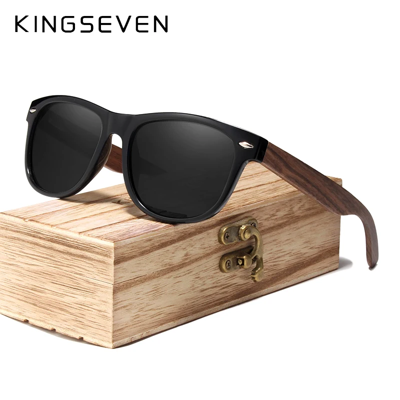 Kingseven brand design sonnenbrille für männer frauen polarisierte uv400 hd spiegel linse hand gefertigte brille walnuss holz retro brille Image
