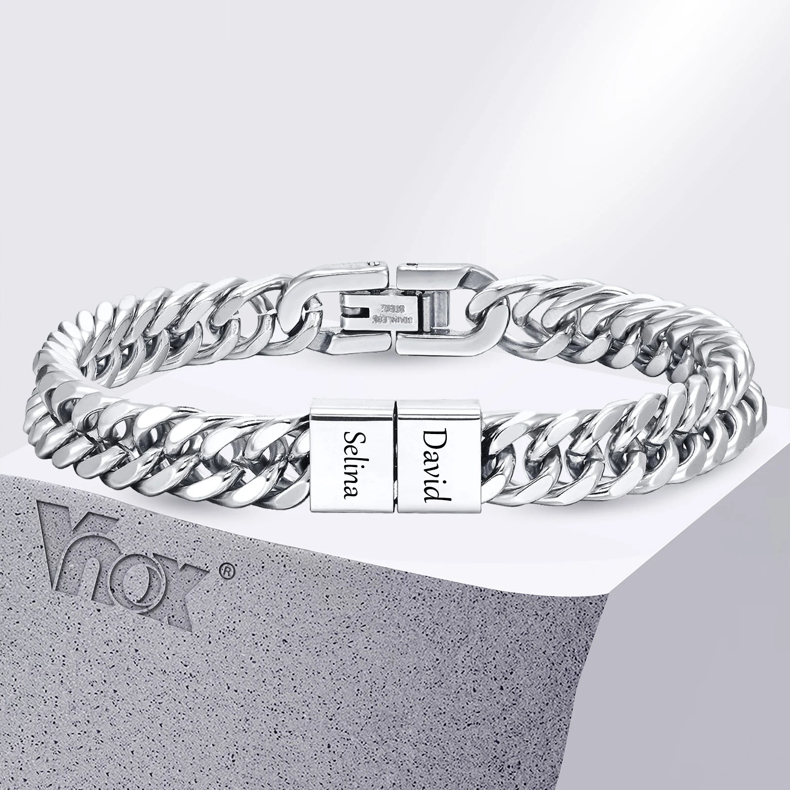 Vnox Custom 2-6 bracciali con perline con nome per uomo, bracciali con catena cubana in acciaio inossidabile Never Fade, personalizza il regalo per la festa del papà papà