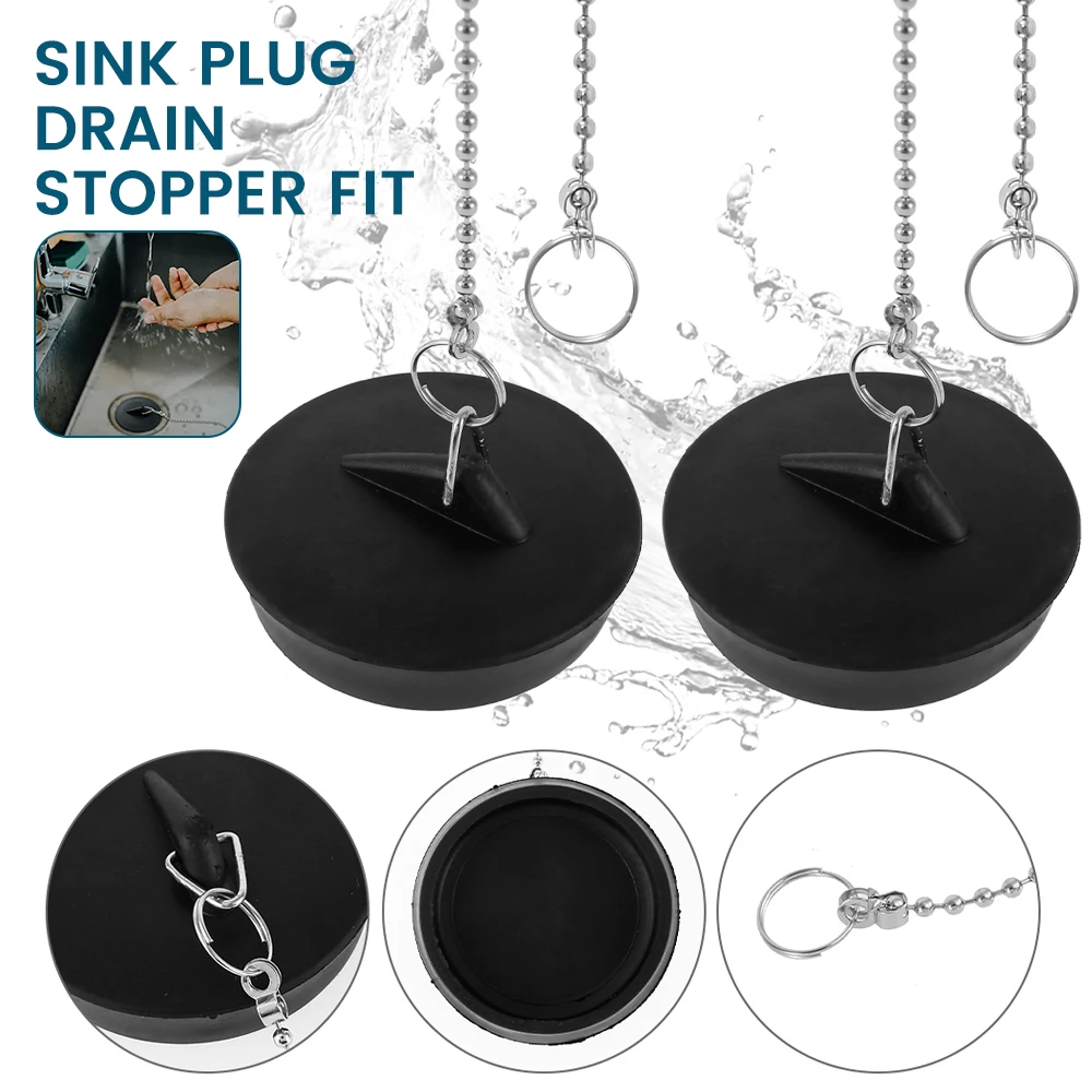 2 stücke waschbecken stecker universal gummi ablauf stopper mit runde perlen kette bad waschbecken abfluss stopfen für küche und bad