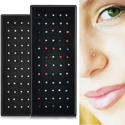 60pcs/box Stainless Steel Nose Studs Ring Set Colorful Cz Nostril Piercing Stud Pin Body Jewelry