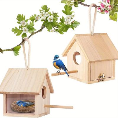 1pc Outdoor Bird House, Transparent Wooden Bird Ho...