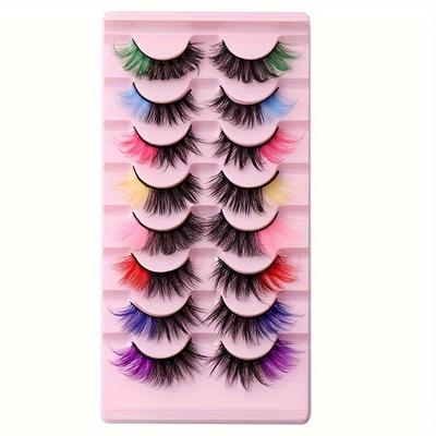 TEMU 1 Set, Multicolored Faux Mink Eyelashes, 8 Pairs, Ideal Festive Gift For Women, Eye Makeup, Reusable, Vivid Colors, Lightweight, Comfortable, Party-friendly Cosmetic Essentials