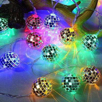 LED-Lichterkette mit verspiegelten Discokugeln, batteriebetriebene dekorative Laterne für Garten,