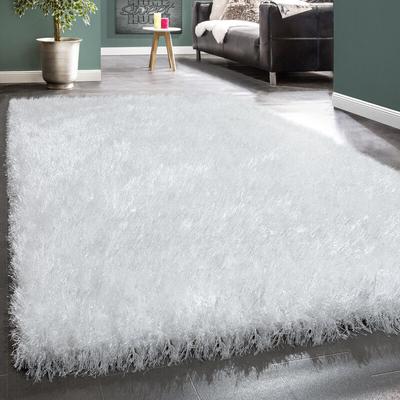 Hochflor Teppich Wohnzimmer Schlafzimmer Shaggy Einfarbig Flauschig Modern Weiß 60x100 cm - Paco