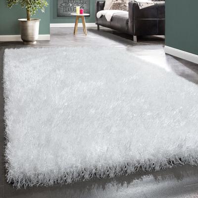 Hochflor Teppich Wohnzimmer Schlafzimmer Shaggy Einfarbig Flauschig Modern Weiß 60x100 cm - Paco Image