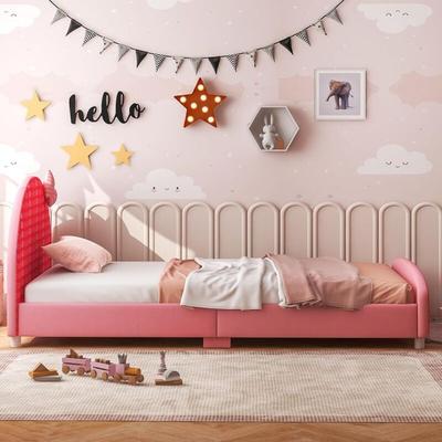 140 x 70cm Kinderbett mit weichem Kopfteil & Fußteil, Lattenrost Babybett, Einzelbett Bettgestell Image