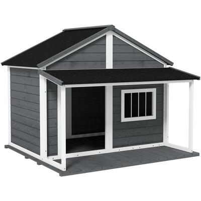Pawhut - Hundehütte aus Massivholz Kleintierhaus Hundehaus mit Terrasse Asphaltdach Outdoor Image
