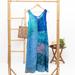 Blue Patchwork Dreams,'Batik Leafy Blue and Black Rayon Sleeveless Tank Top Dress'