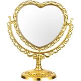 Heart Shaped Cosmetic Mirror Simple And Lovely Aesthetic Magnifying Mirror Rotatable Double Sided Dresser Mirror Vintage Mirror Desktop Makeup Mirror Vanity Mirror For Desk (Golden)