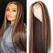 XIAQUJ Long Straight Brown Mixed Blonde Synthetic Wigs for Women Middle Part Highlights G