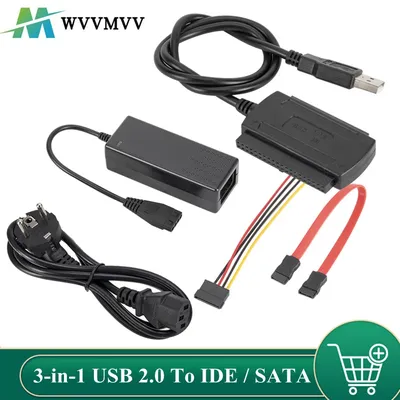 WVVMVV New 3-in-1 USB 2.0 To IDE / SATA 2.5",3.5" Hard Drive Disk HDD SSD 480Mb/s Data Interface